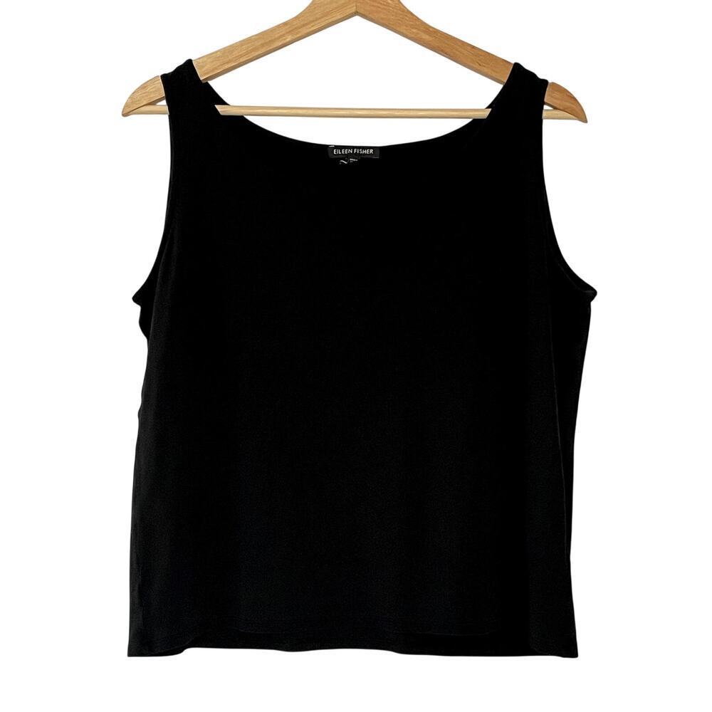 Eileen Fisher 100% silk black sleeveless tank top women's size large career wear